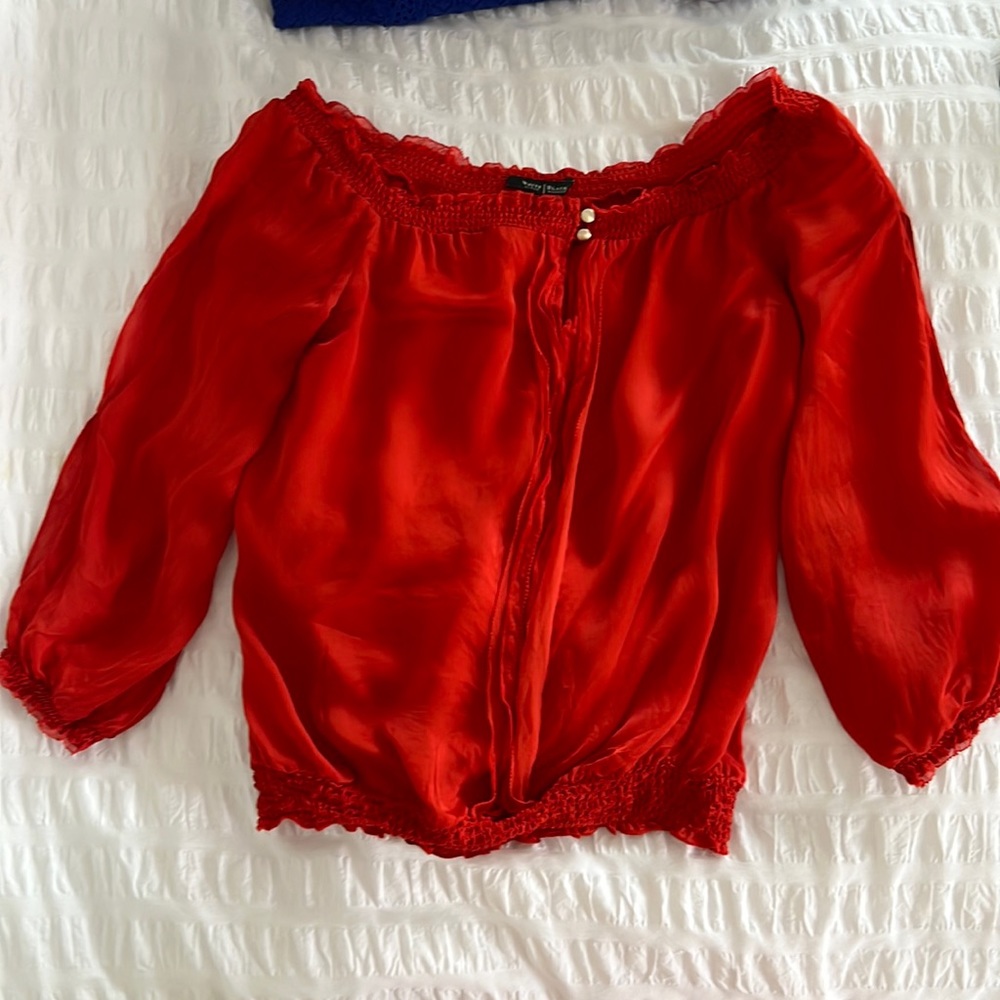 White House black market silk Burned orange/red blouse